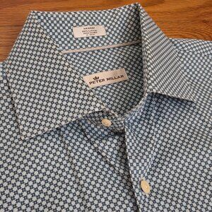 Peter Millar Shirt Men's Medium Black Mint Geometric Diamond Button Down Pocket
